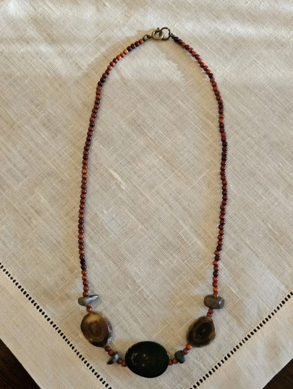 Cool Vintage Sliced Natural Horn Beaded Necklace Brown Red Black Bohemian 16